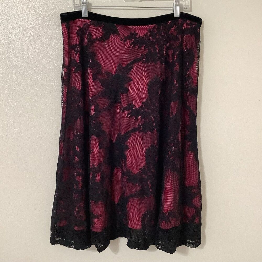 Vintage 90s Whimsigoth Dark Fairy Grunge Gothic Pink Lace Midi Fairy Skirt Sz 12